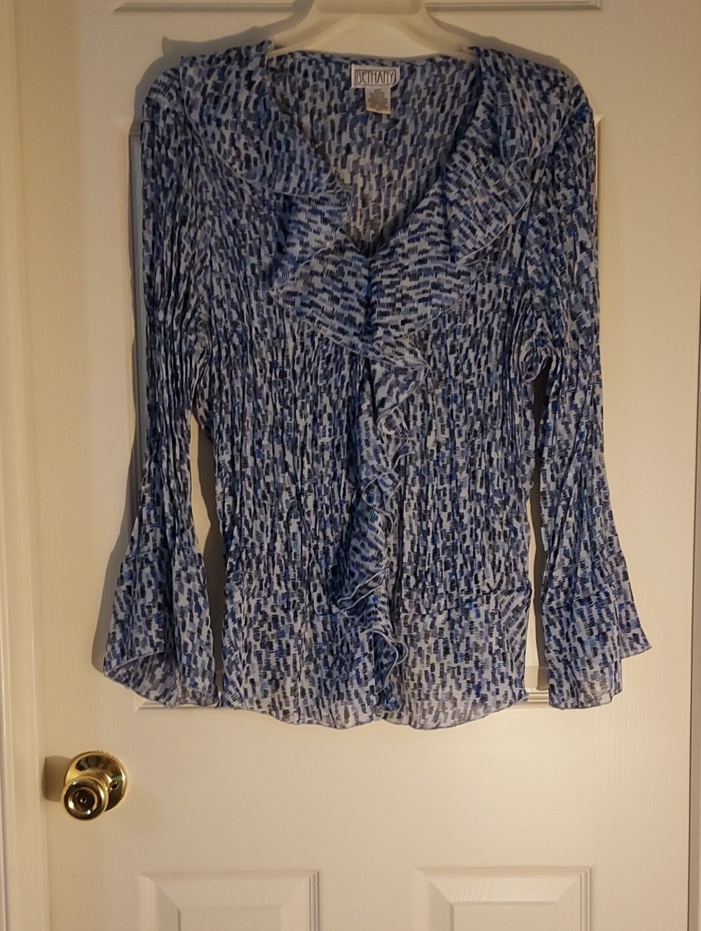 Blue Ruffle Front Women's Blouse